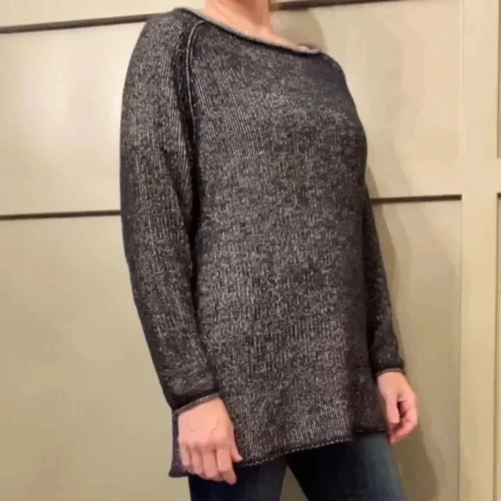 Free People Lenox Tunic Sweater Black & Gray Oversized Cozy Knit Size XS